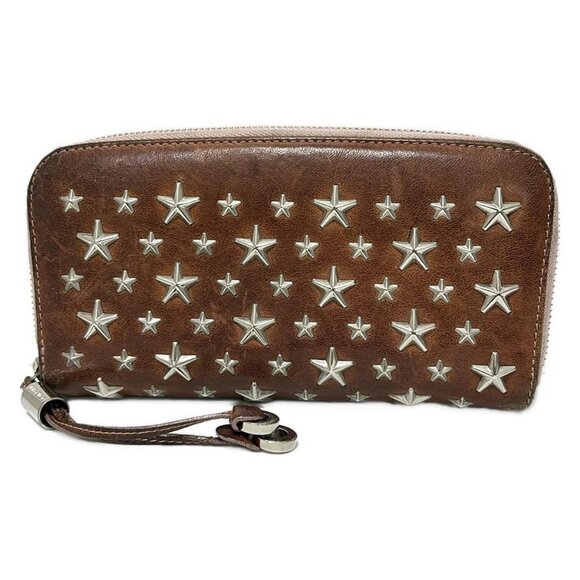 Auth JIMMY CHOO Philippa - Dark Brown Silver Leather Hardware Long Wallet - Picture 2 of 7